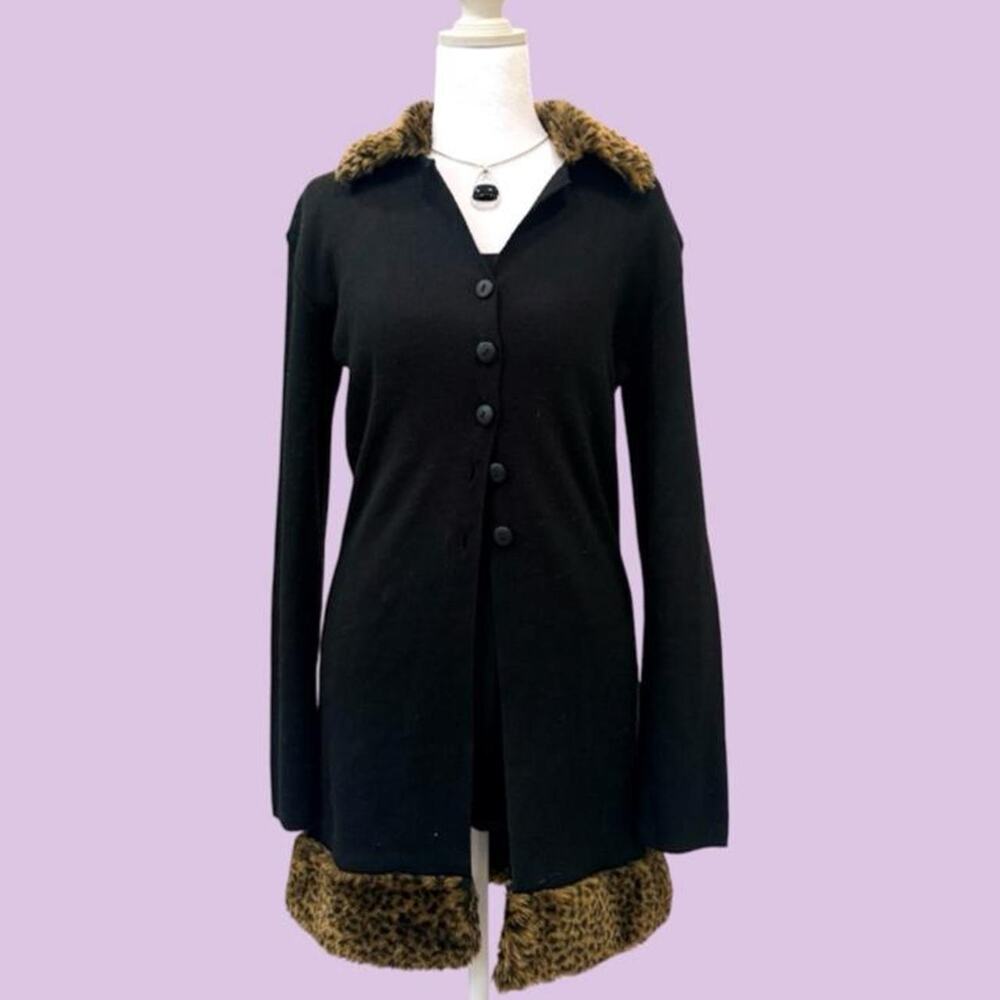 Vintage black cardigan with leopard